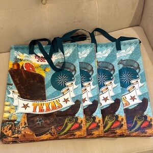 Trader Joe's Texas Themed Tote Bag - Blue and Brown , set of 4